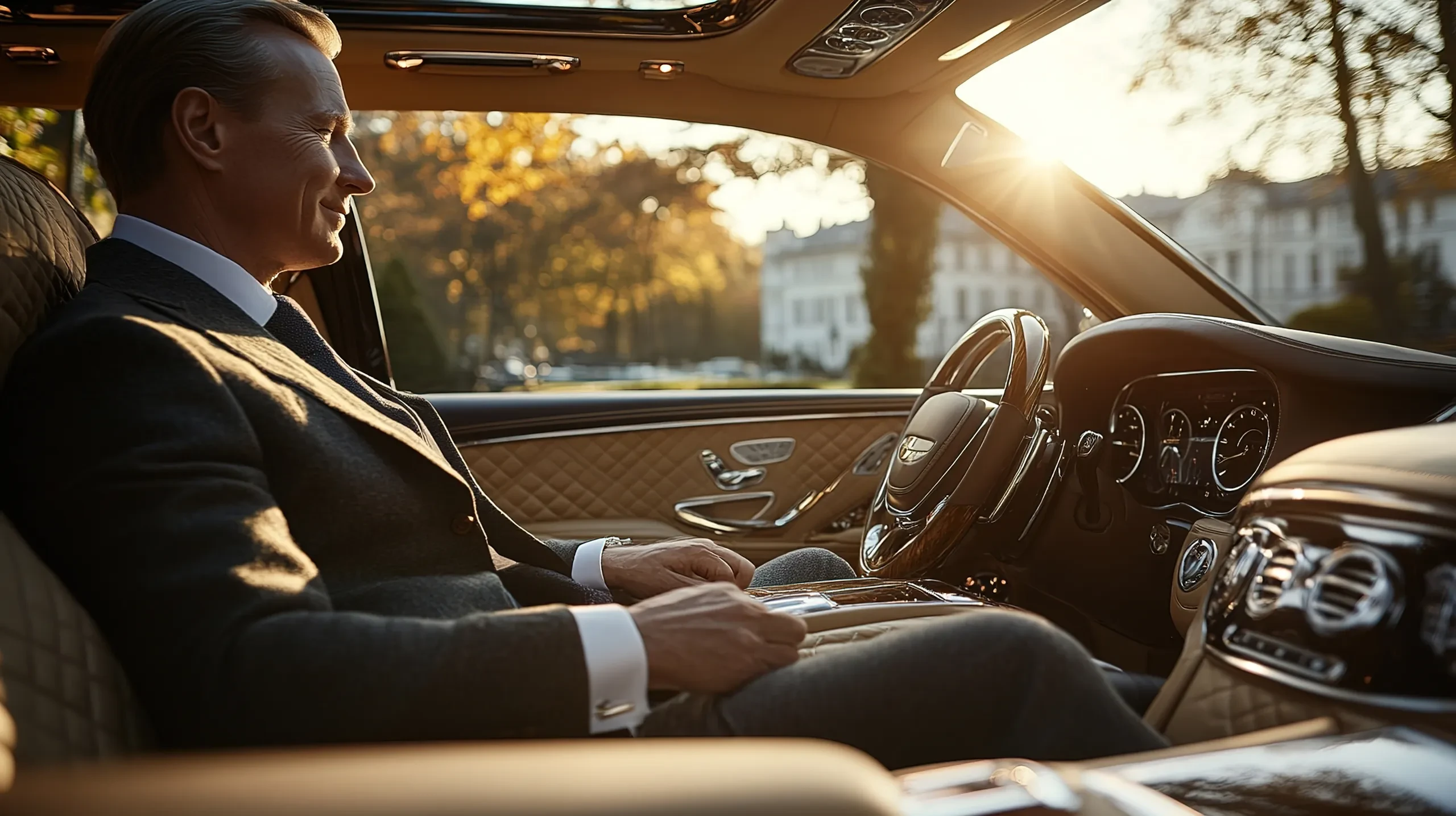 Businessman relaxat la volanul unei mașini premium Moov Leasing